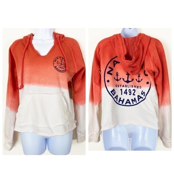 NEW NWT EXIST Tie Dye Ombré Dipped Hoodie Sweatshirt Cropped Coral White Small - Picture 1 of 9